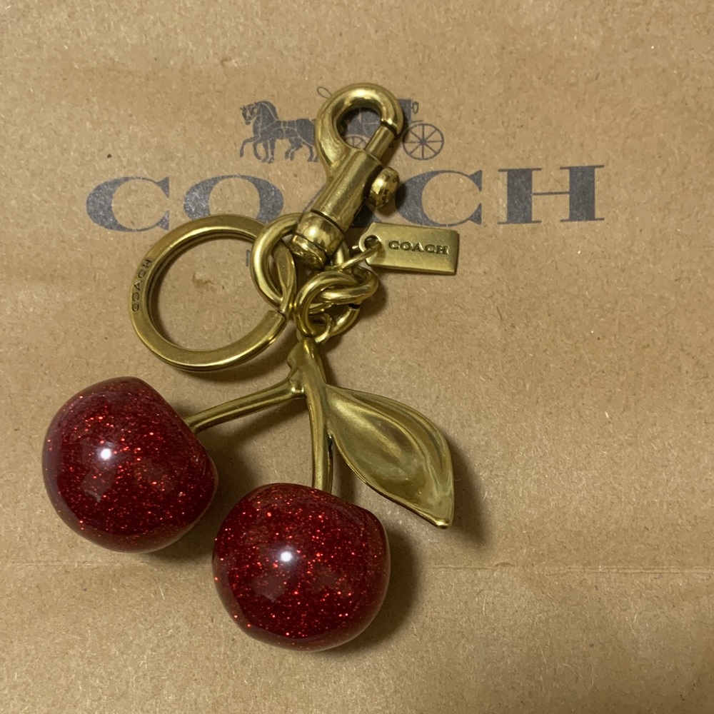 COACH Gold-Tone Cherry Key Charm with Red Glitter Cherries